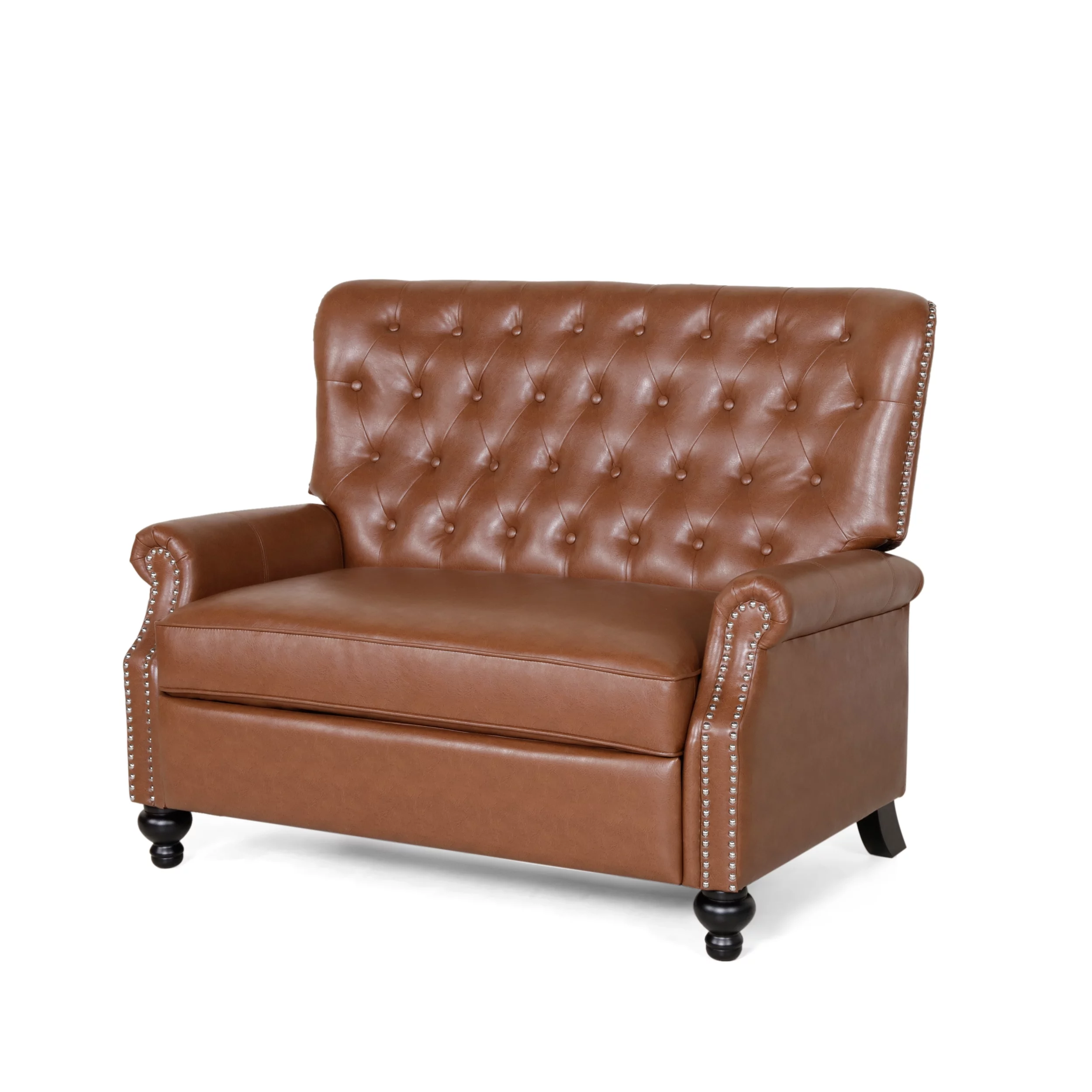 Noble House Dero Faux Leather Tufted Oversized Recliner, Cognac Brown and Espresso