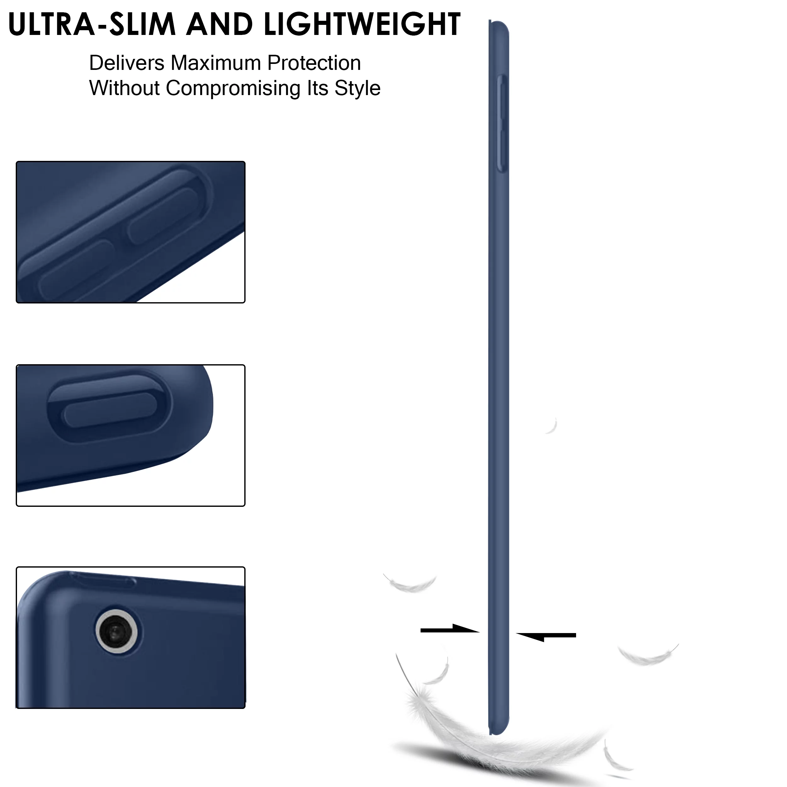 iPad Air 1st 2nd 9.7 5th 6th Inch [ Air 1 2 iPad 5 6 ] A1893 A1822 A1566 A1893 A1822 A1566 MD785LL/A MD788LL/A MD786LL/A MD789LL/A MD787LL/A with Soft Silicone Back and Flip Stand Cover - Navy Blue