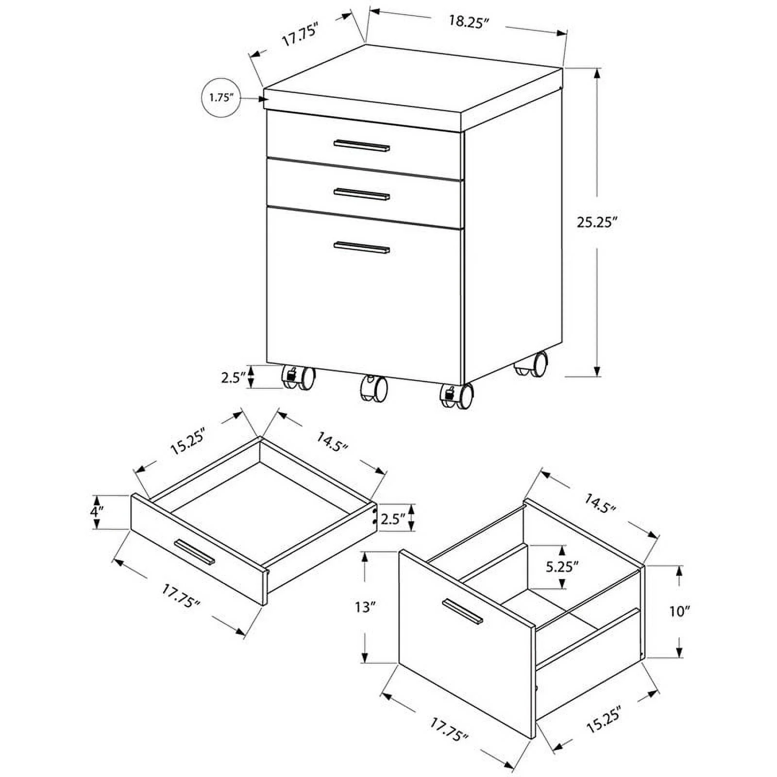 Home Square 3 Drawer Vertical Mobile Filing Cabinet Set in Gray (Set of 2)