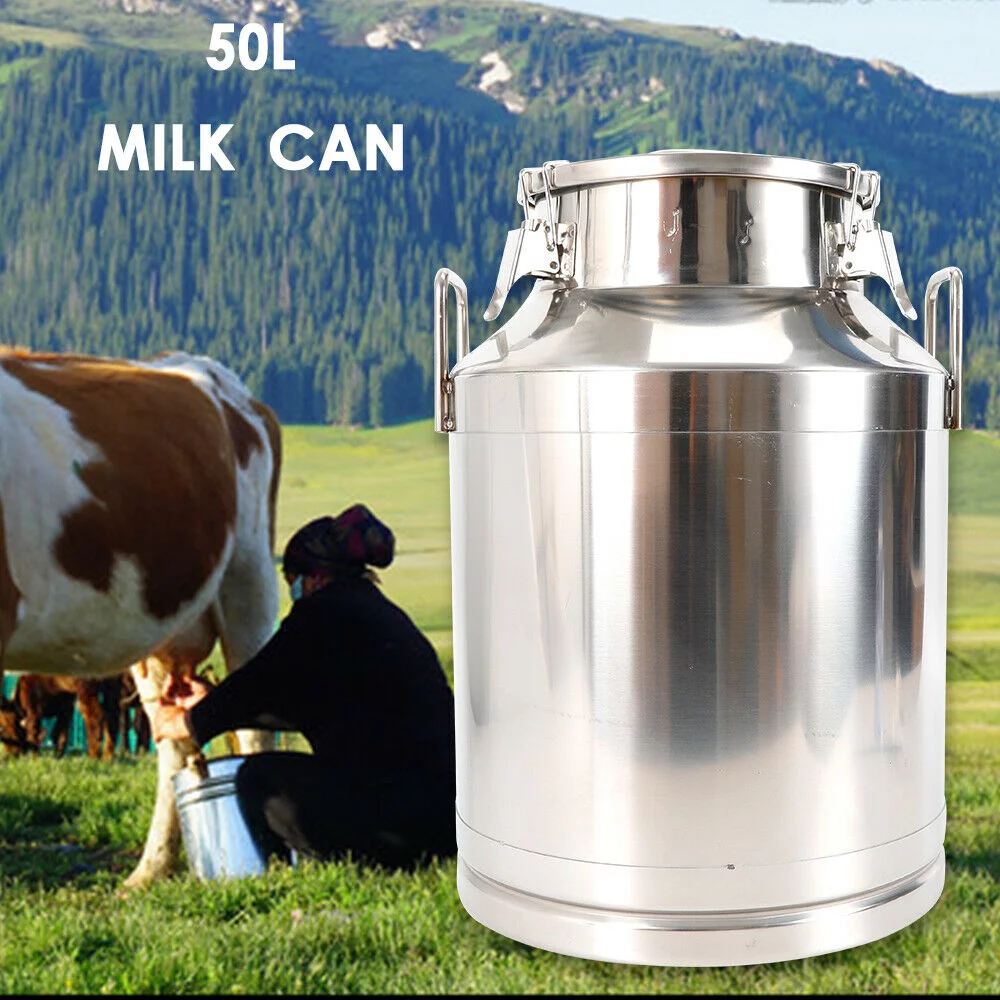 FETCOI 50L Stainless Steel Milk Can Milk Wine Airtight Storage Canister Silicone Seal