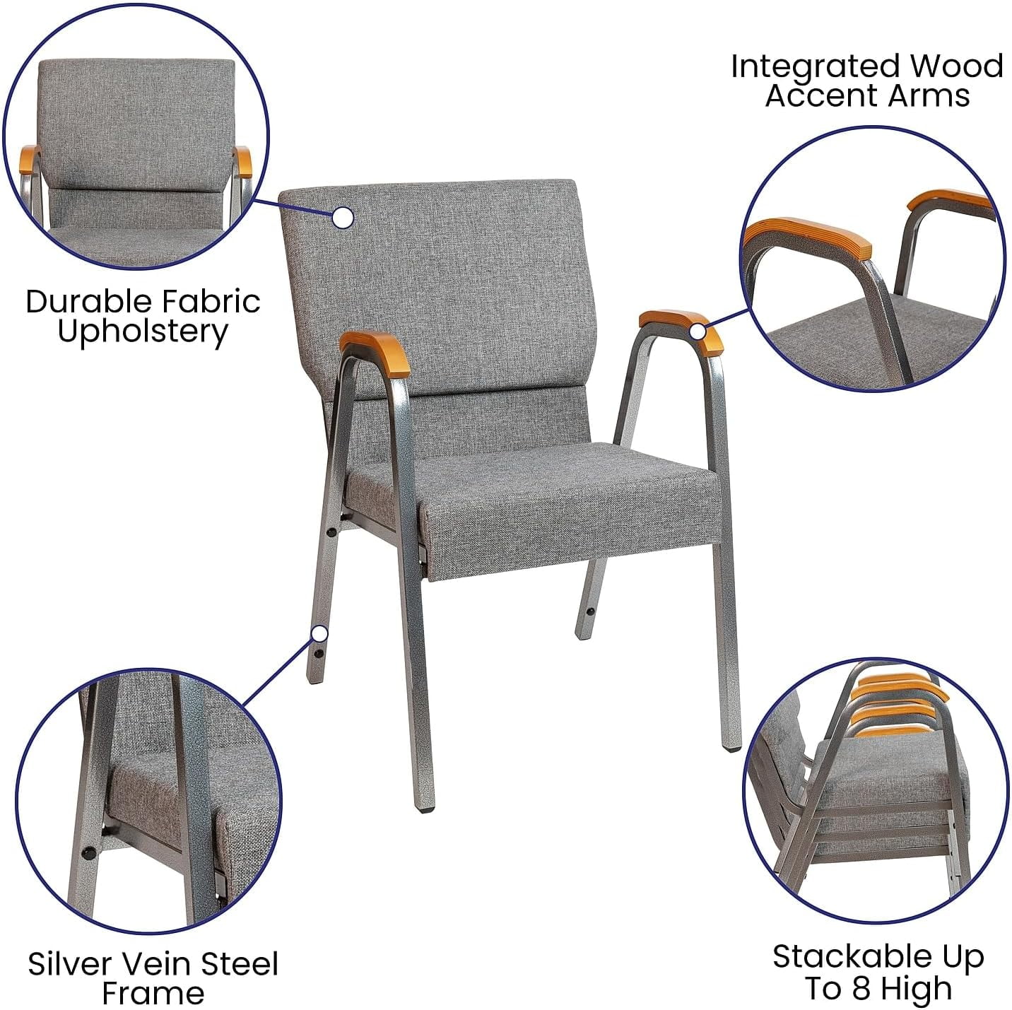 OUWI HERCULES Series Church Chair - Gray Fabric - Stackable - 21