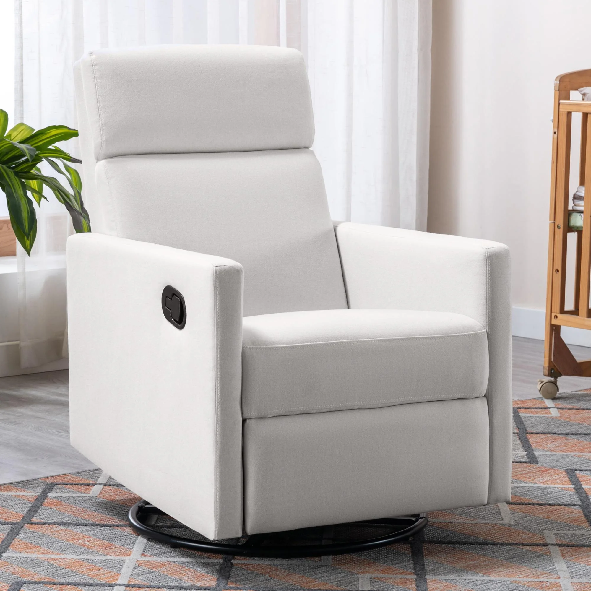 HSUNNS Manual Recliner Chair, Modern Upholstered Rocker Nursery Chair with 95-160 Degrees Adjustment Tilt and 360 Degrees Swivel Recliner Sofa for Livingroom Bedroom, Beige