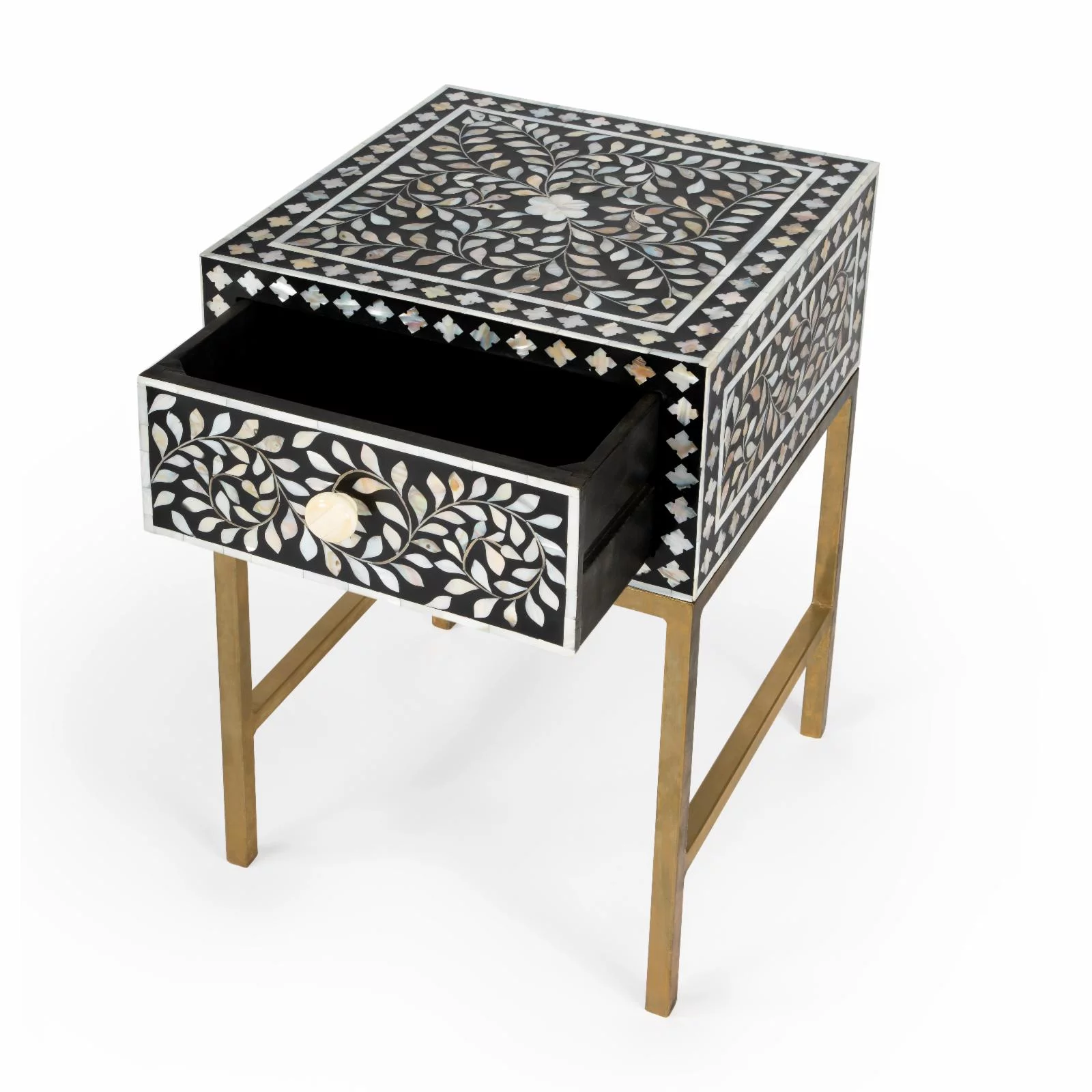 Butler 5532388 24 in. Purgenia Mother of Perl Side Table, Black & White