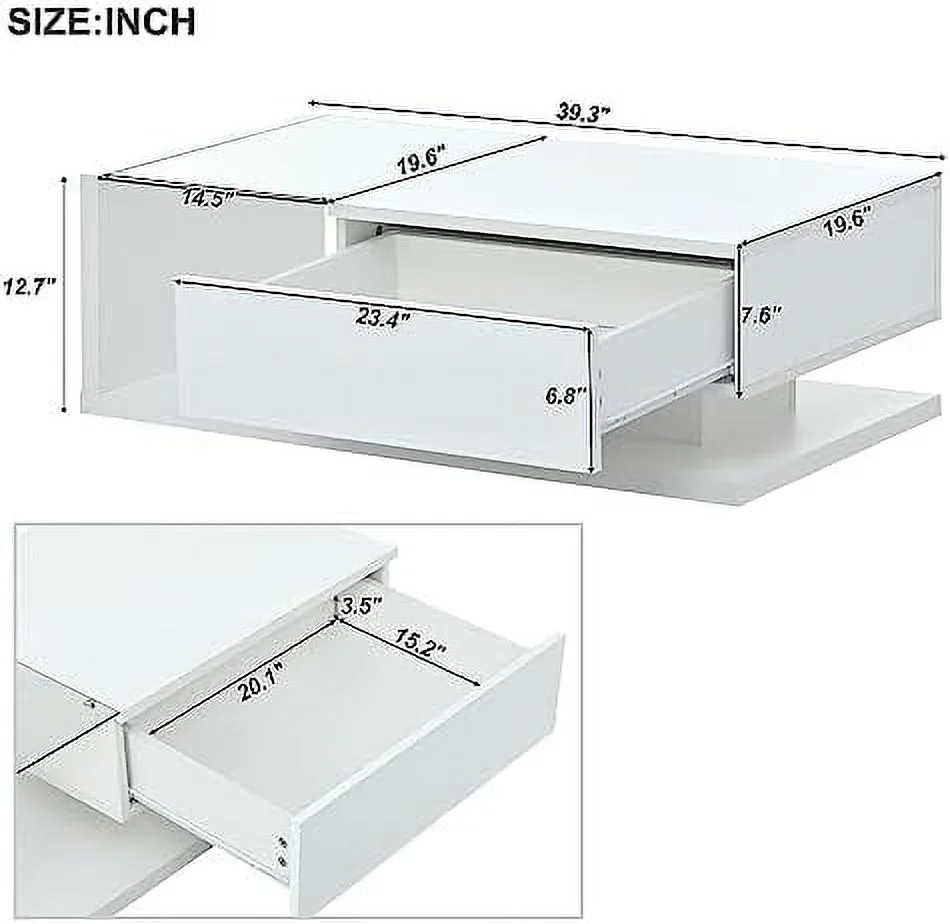 JDZHAPPYLIFE Glass Top Coffee Table with   2-Tier Rectangular Coffee Table with Tempered Glass & High-Gloss UV Surface  Minimalist Design Center Table for Living Room-White