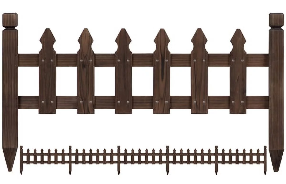 Topeakmart 11.5'' H x 35.5'' W Wood Garden Fence Pricket Fencing Border Set of 5, Natural Wood