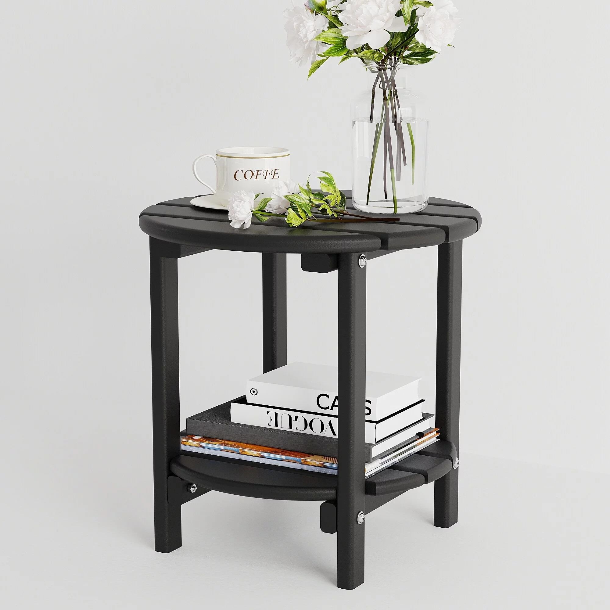 Round Side Table, Patio End Table Black