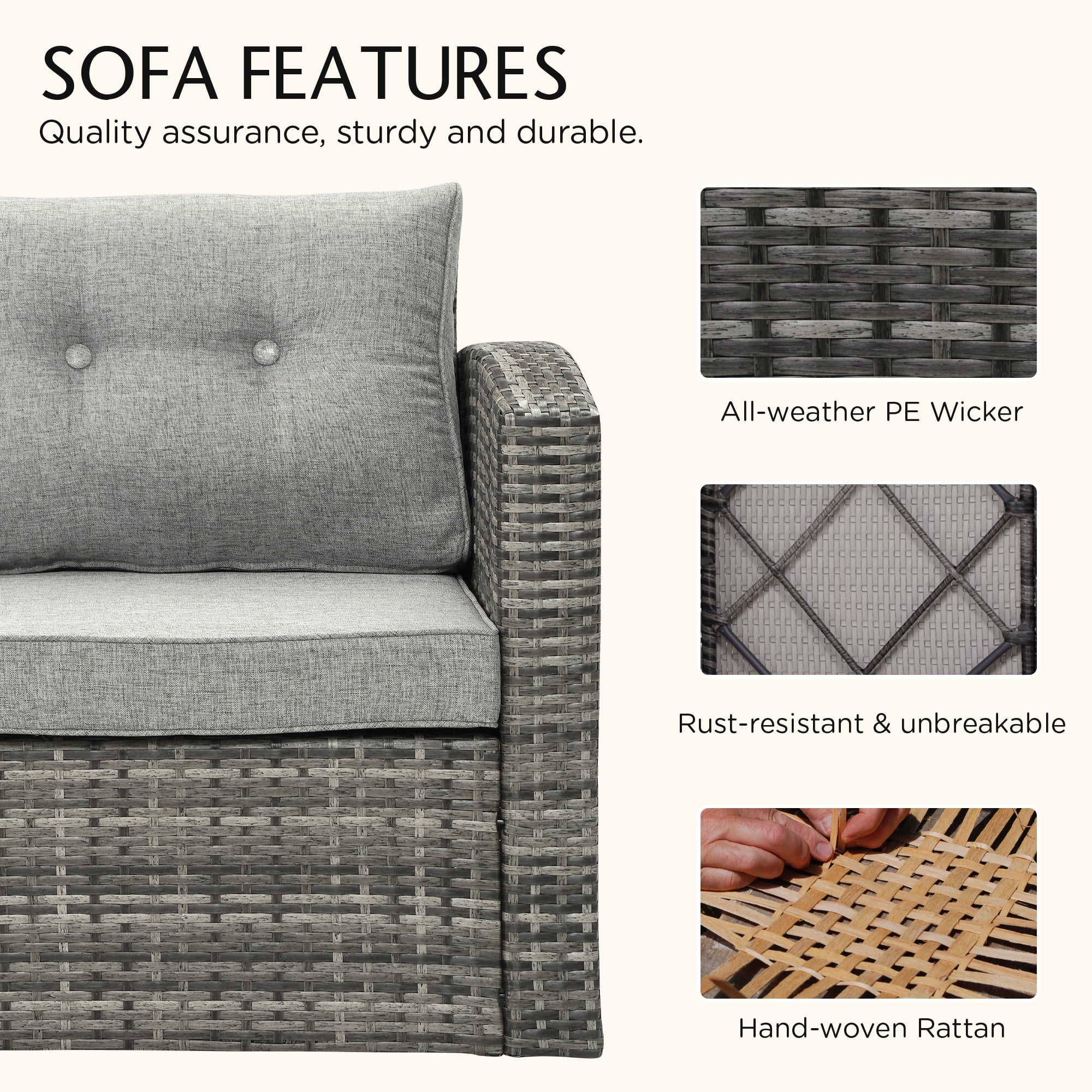 Royalcarft 7 Pieces Outdoor Patio Furniture Sets Wicker Sectional Sofa All-Weather PE Rattan Conversation Sets,Grey