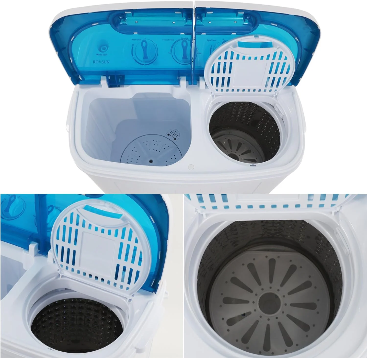 AUCHI  15LBS Portable Washing Machine with Draining Pump, Electric Mini Washer with Twin Tub, Great for Home RV Camping Mini Dorms Apartments College