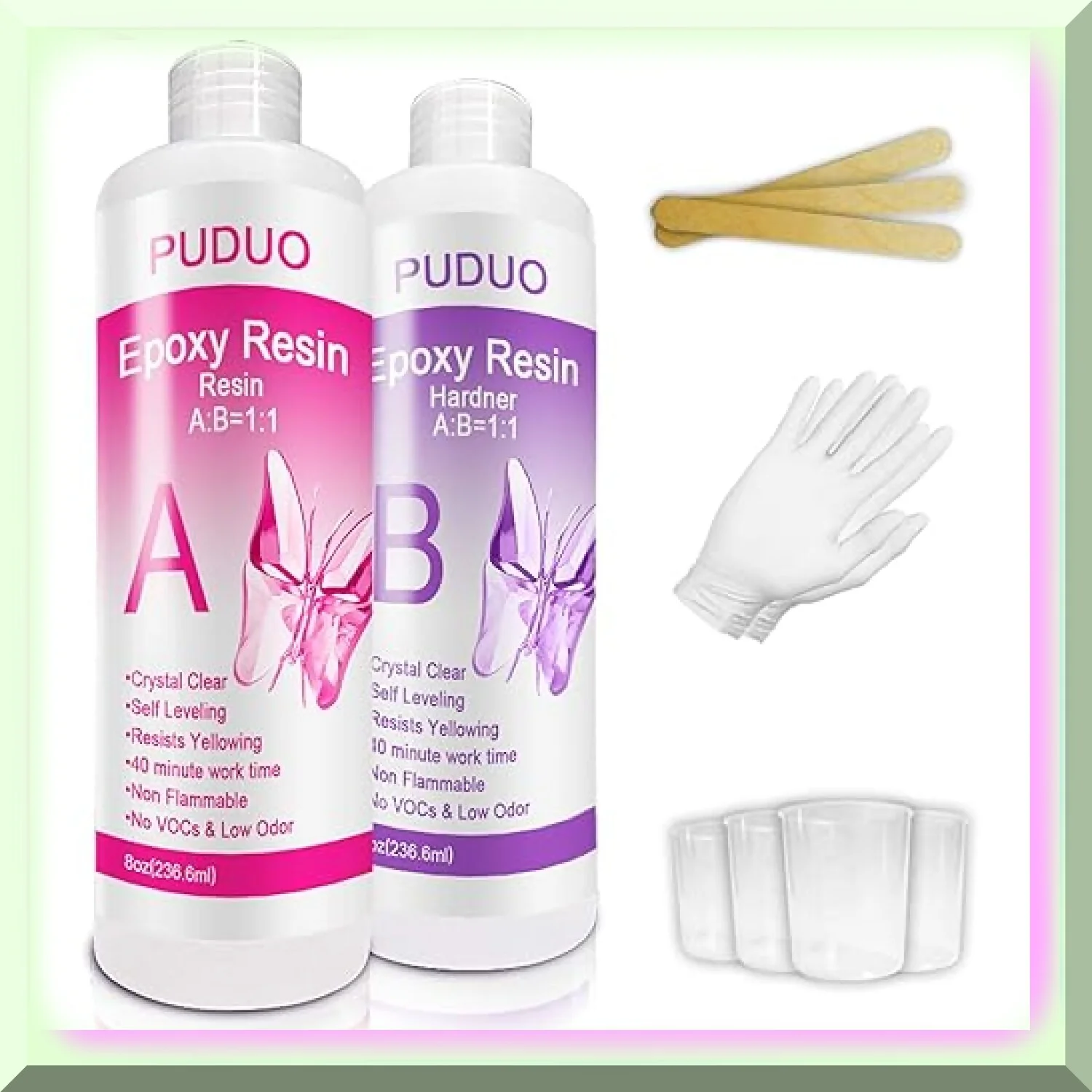 Artisan's Choice Crystal Clear Epoxy Resin Kit - 16oz Art, Jewelry, Coating - Includes 8oz Resin, 8oz Hardener, Bonus Measuring Cups, Sticks, Gloves