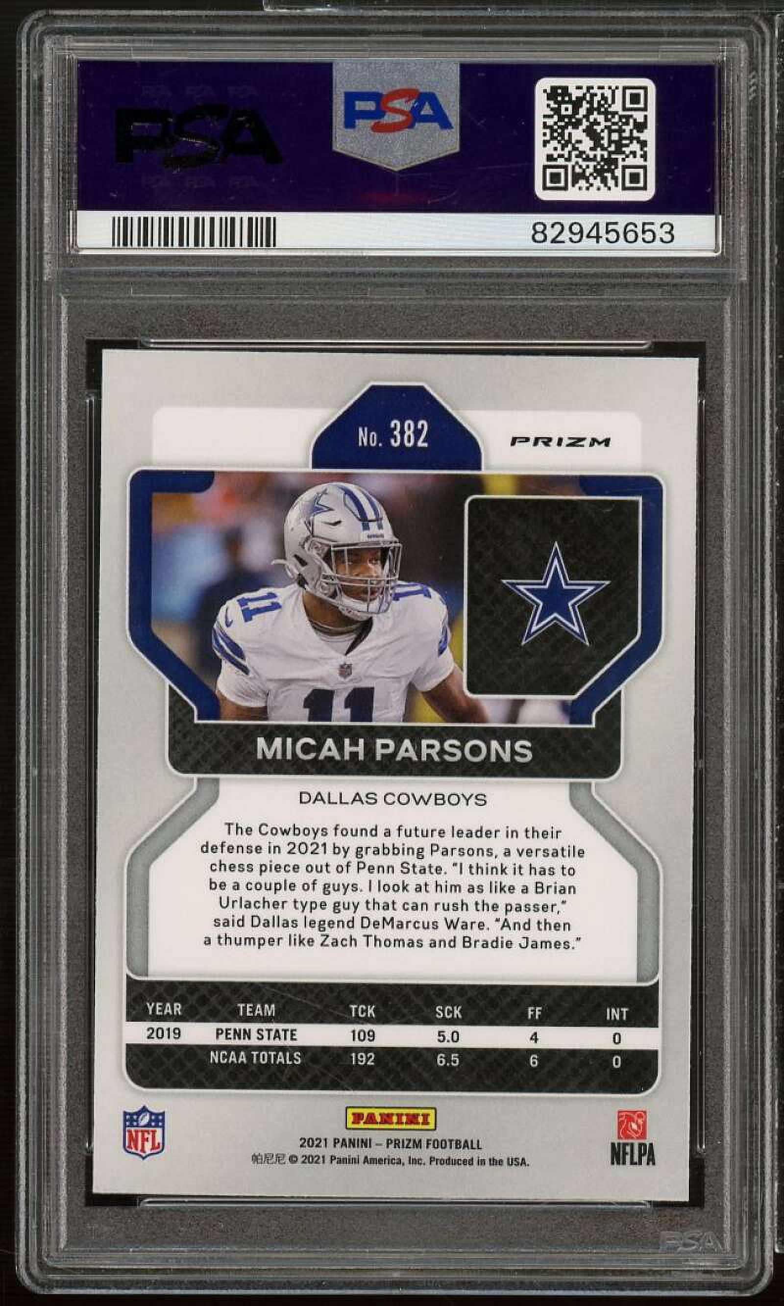 Micah Parsons Rookie Card 2021 Prizm Lazer Prizm #382 PSA 9