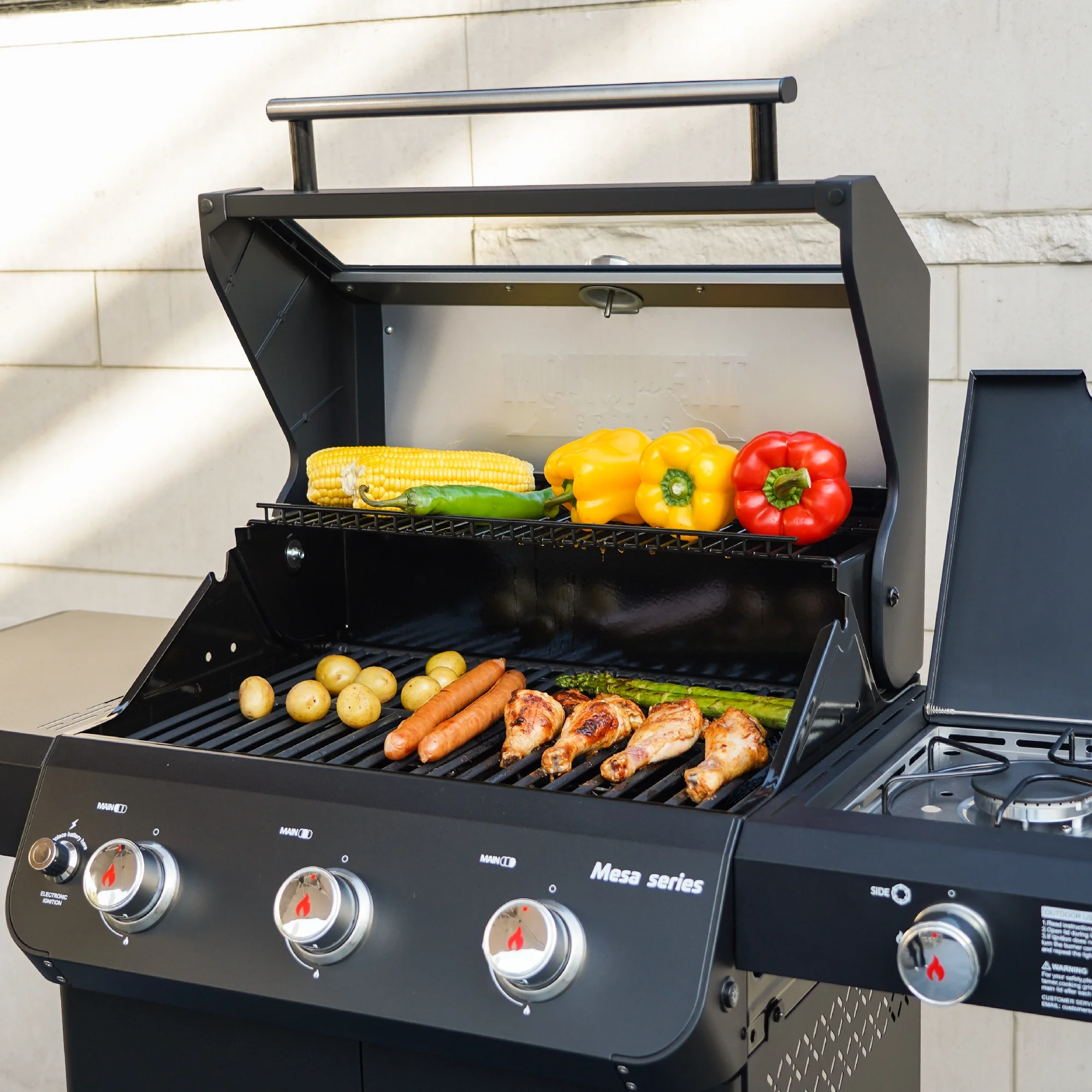 Mesa 3-Burner Propane Gas Grill in Black with Clear View Lid and LED Controls