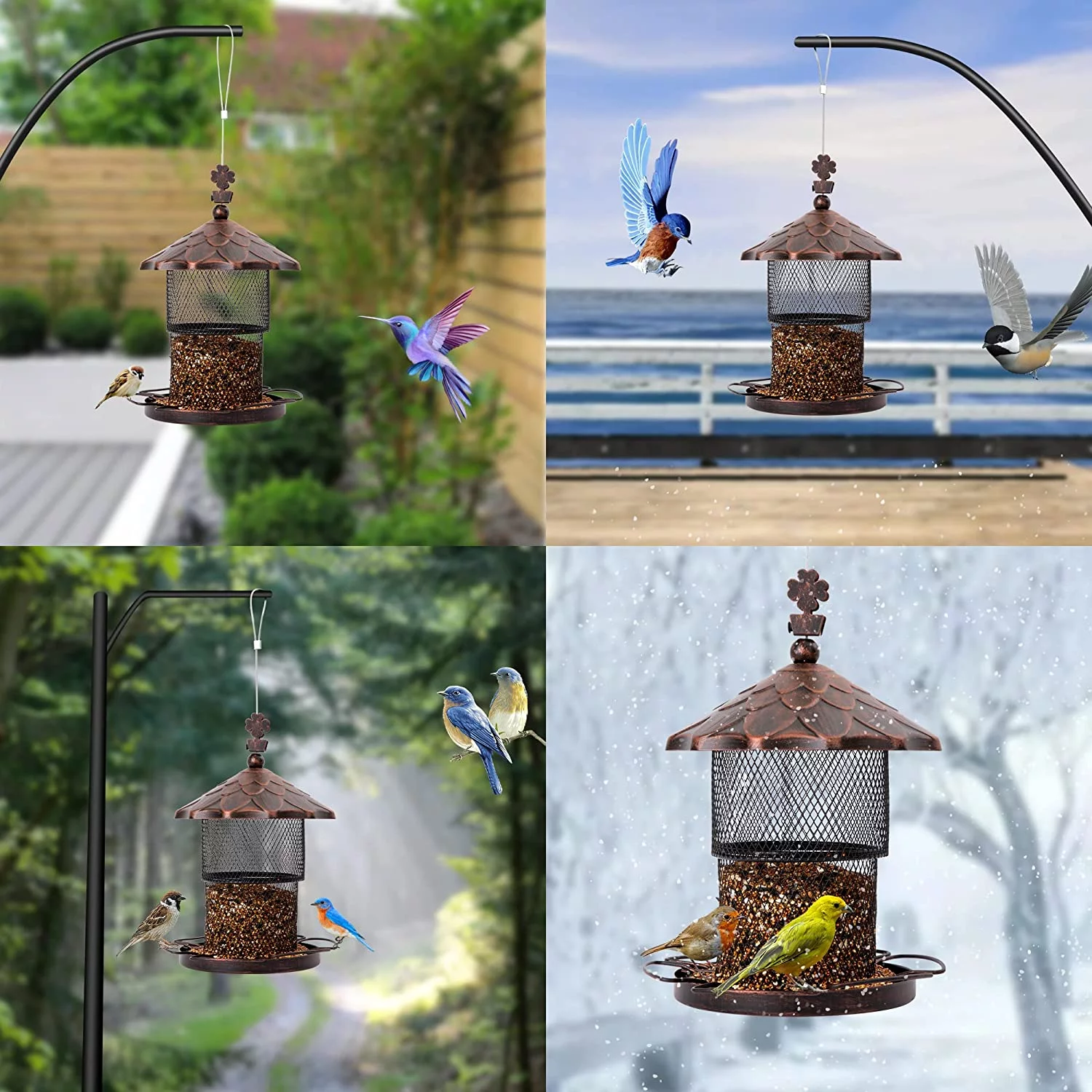 Bird Feeder for Wild Birds, Retractable 7.4LB Capacity Hanging Wild Bird Feeder, Heavy Duty Metal Squirrel-Proof Bird Feeders for Outside Garden Yard(Bronze)