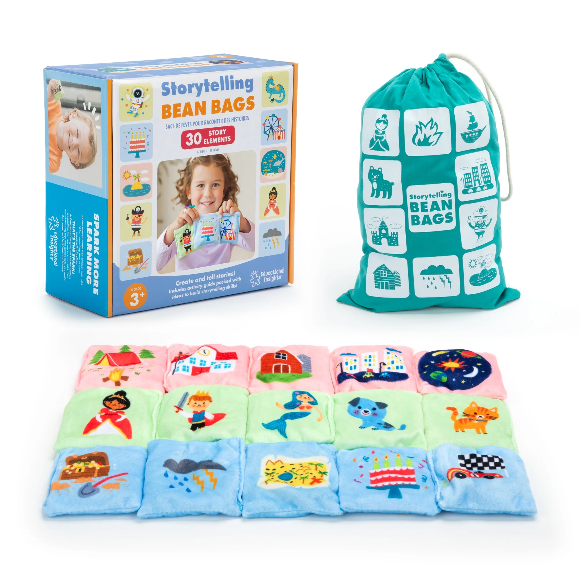 Educational Insights Storytelling Bean Bags, Tactile Bean Bags for Kids Classroom, Includes 15 Bean Bags, Gift for Ages 3+