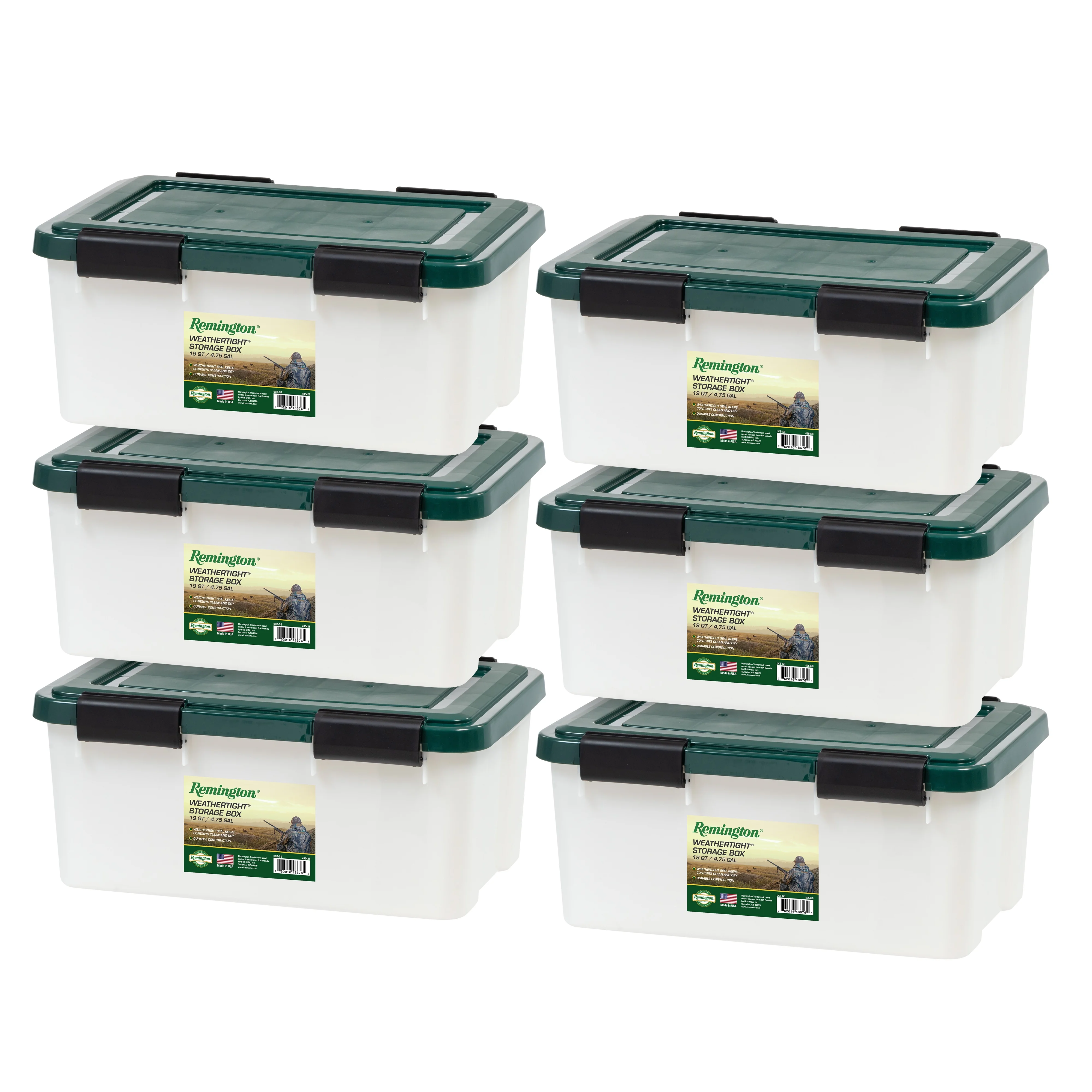 Remington® 19 Quart WeatherPro Gasket Plastic Storage Box with Buckle, Hunter Green, Set of 6