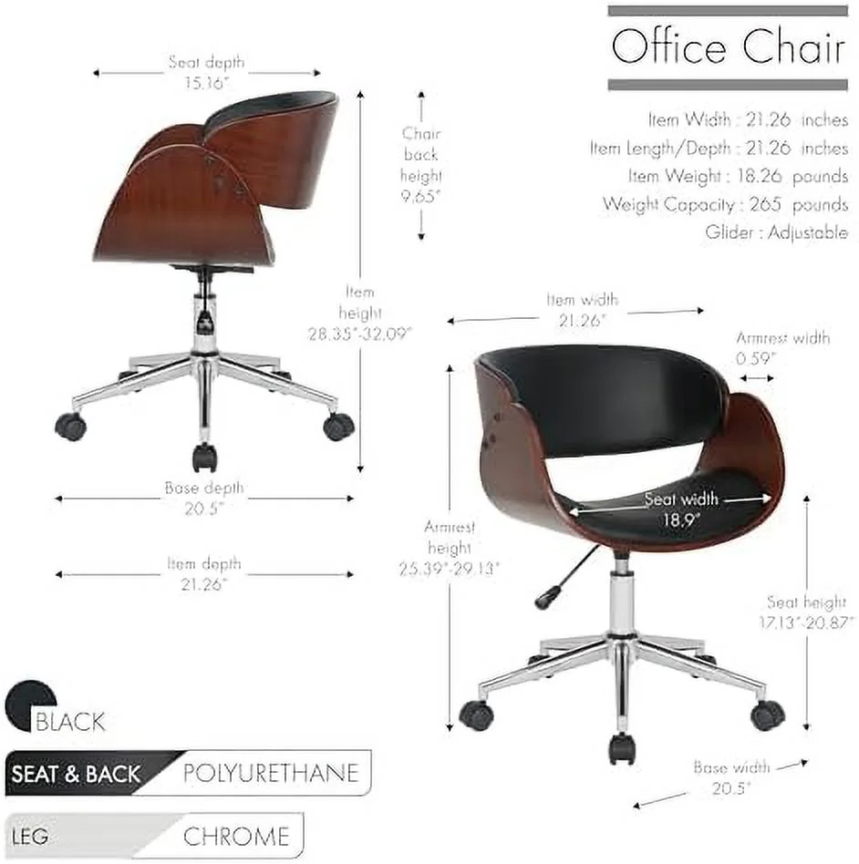 xrboomlife Monroe Office Chair  Water and Stain Resistant Faux Leather Upholstery  Height Adjustable  -degree Swivel  Sturdy Chrome Base with Wheels