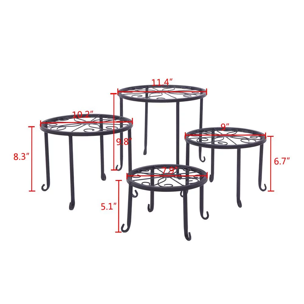 SamyoHome Round Nesting 4 Pack Plant Stand,Heavy Duty 50 lb Flower Pot Holder Black