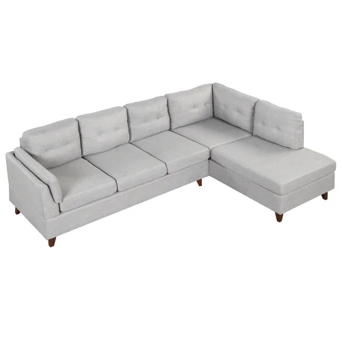 DremFaryoyo 97.2” Modern Linen Fabric Sofa  L-Shape Couch with Chaise Lounge Sectional Sofa with one Lumbar Pad Gray