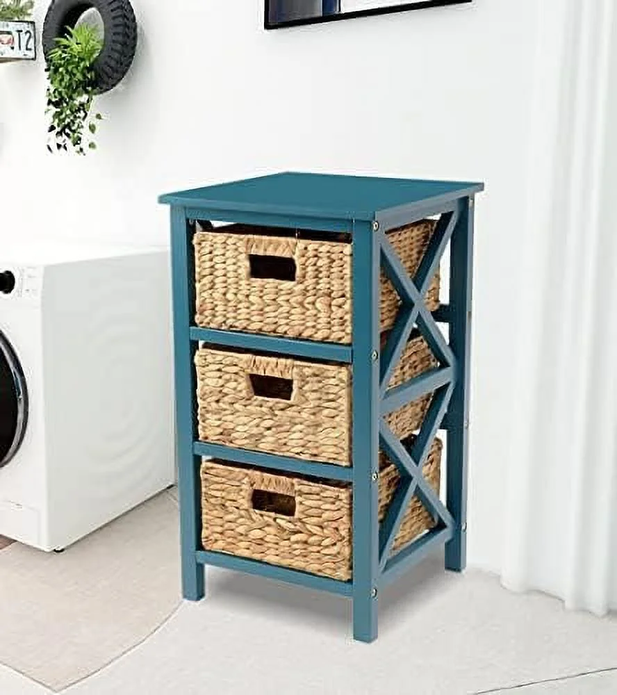 GVJMTKP 3 Tier X-Side End  Cabinet with 6 Wicker Baskets  White