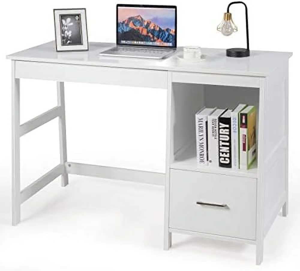 TJCGDTY 47.5\u201D Computer Desk with 2  Drawers  Small Computer Table Study Writing Desk   Office Desk Study Desk with  Space (Black)