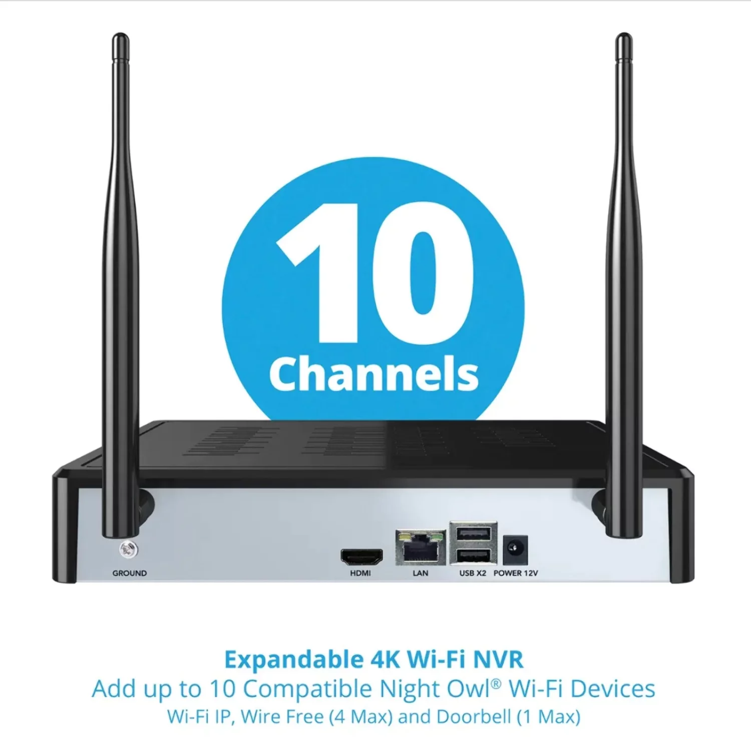 Night Owl 10 Channel 4K Bluetooth Wi-Fi NVR with 1TB Hard Drive and 4 Wi-Fi IP 4K Spotlight Cameras with 2-Way Audio and Audio Alerts and Sirens