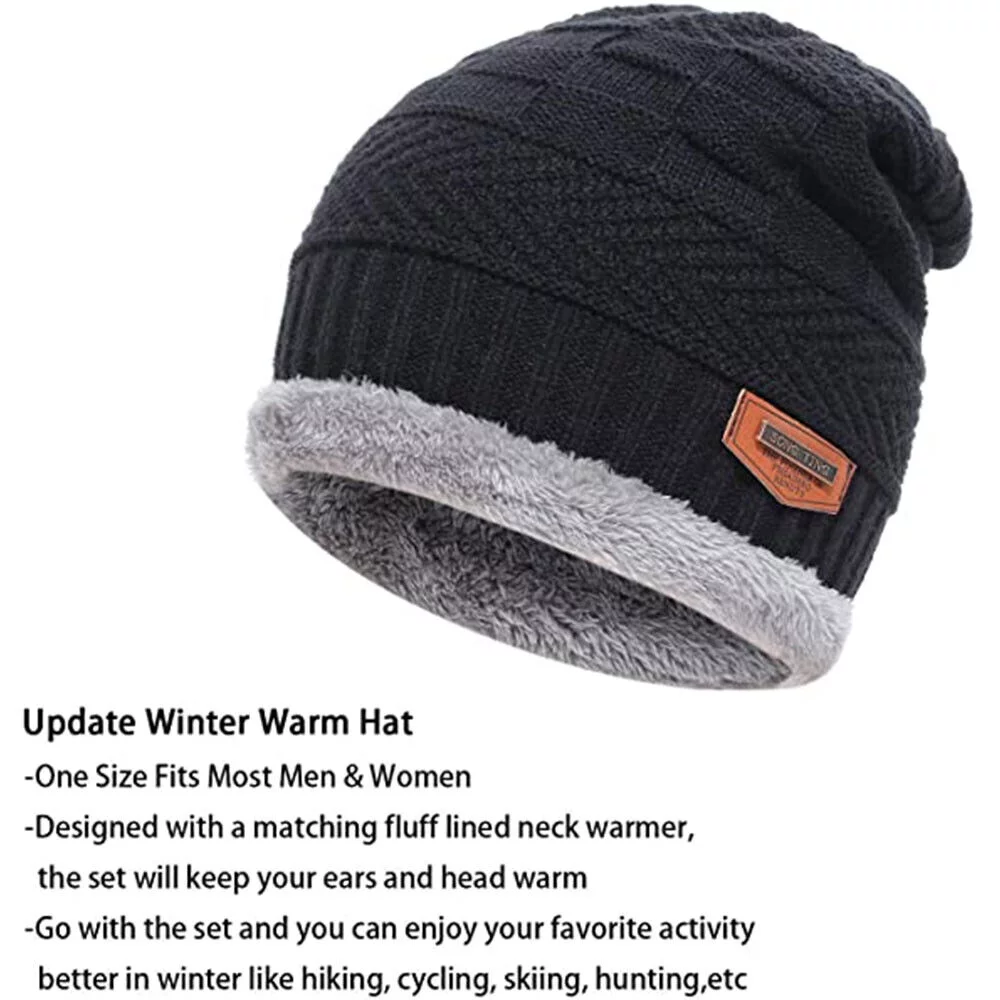 MDHAND Mens Womens Winter Beanie Hat Scarf Set Warm Knit Hat Thick Fleece Lined Winter Cap Neck Warmer for Men Women