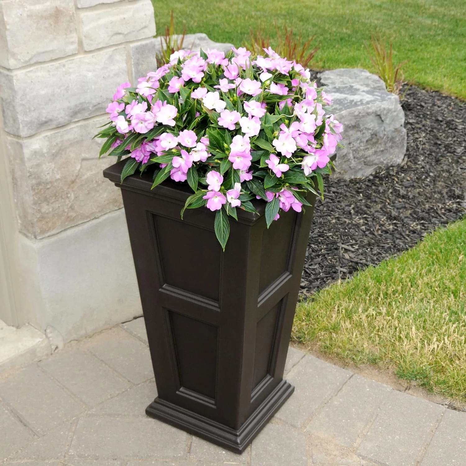 28In Tall Planter - Espresso - 16In L X 16In W X 28In H - Polyethylene - Built-In Water Reservoir (5829-ES)