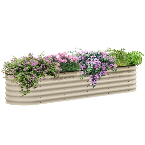 Buumin Outsunny 7.9' x 2' x 1.4' Galvanized Raised Garden Bed Kit, Outdoor Metal Elevated Planter Box with Safety Edging, Easy DIY Stock Tank for Growing Flowers, Herbs & Vegetables, Cream