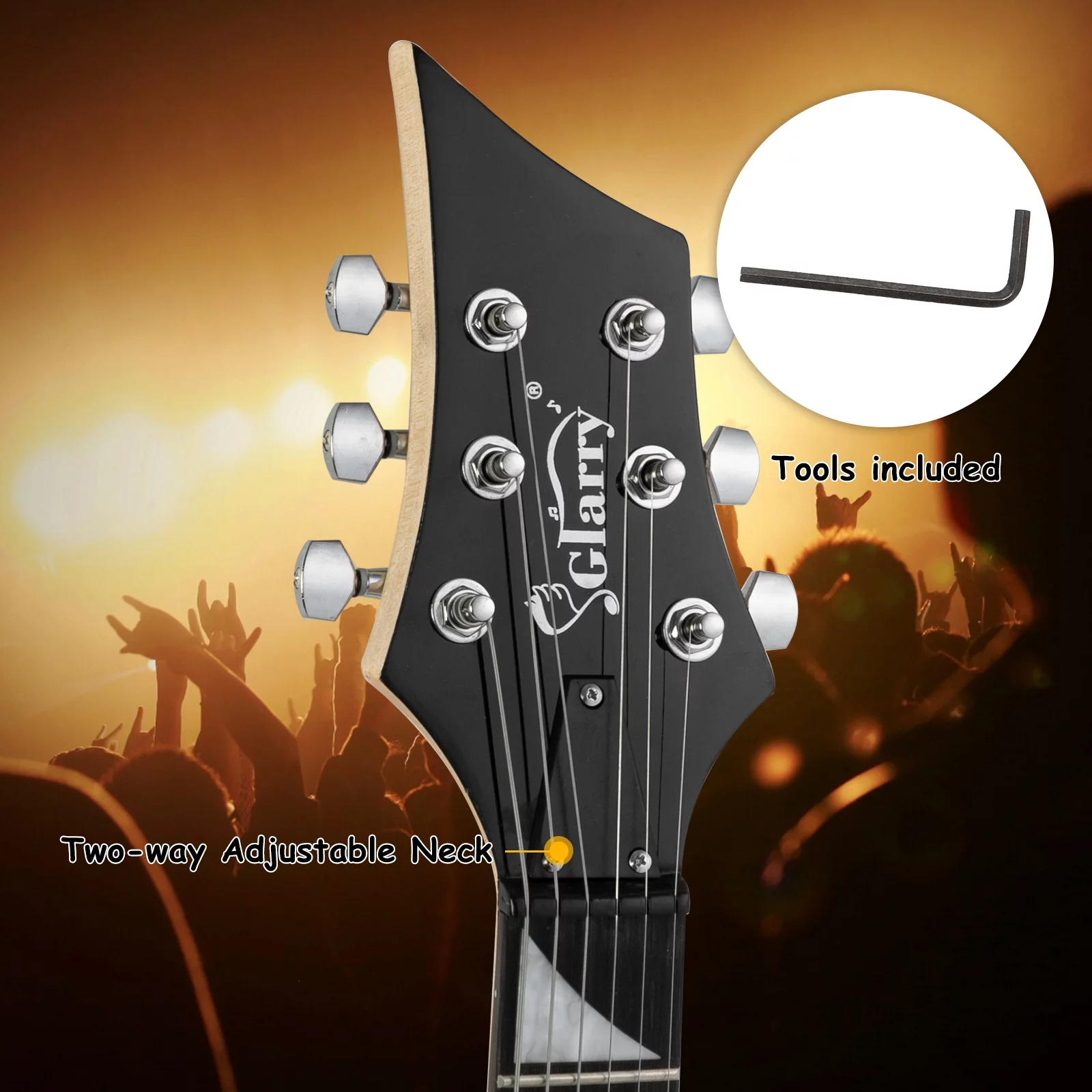 GLARRY Electric Guitar with Bag Beginner Burning Fire Style Black