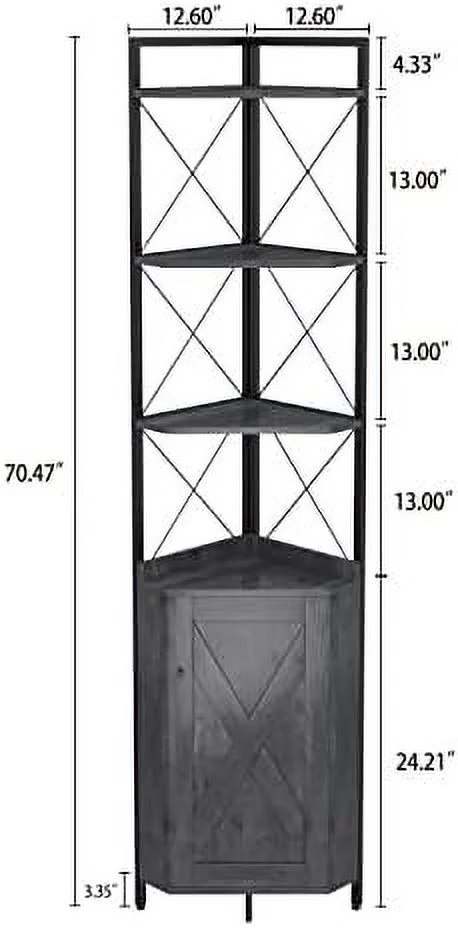 SJOPLMN 5-Tier Standing Corner  70.5" Tall Ladder Corner  Cabinet with Doors Rustic Display Rack Multipurpose Bookshelf Bookcase Plant Stand for Living Room  Bedroom (12.6x18.9x70.47i