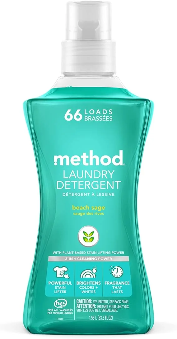 Method Liquid Laundry Detergent; Beach Sage Scent, Plant-Based Stain Remover; ; 66 Loads per 53.5 oz Bottle; (Pack of 1)