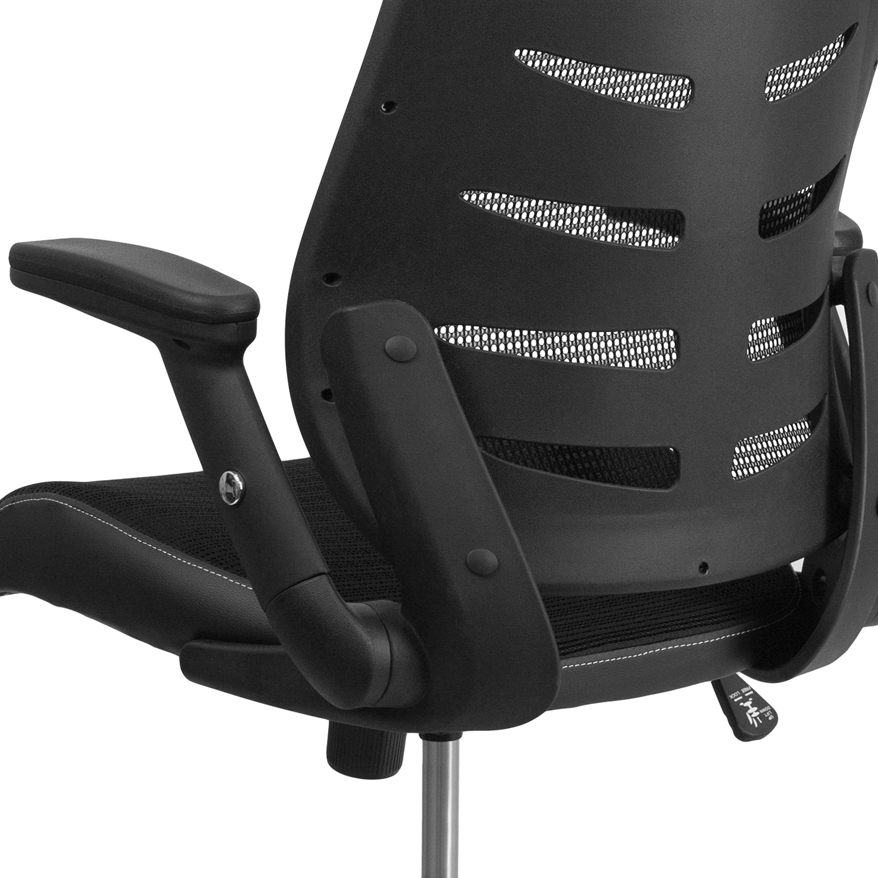 Emma + Oliver High Back Black Mesh Swivel Ergonomic Office Chair with Adjustable Flip-Up Arms