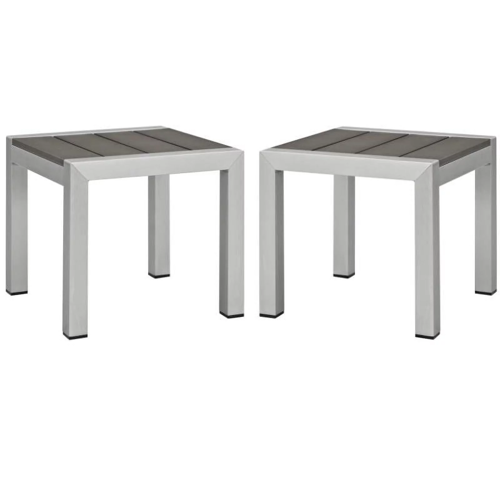 Home Square Aluminum Patio Side Table in Silver and Gray - Set of 2