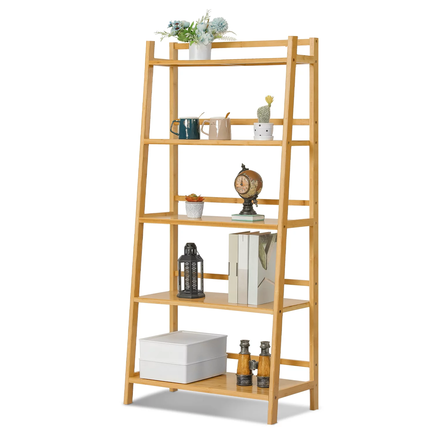 Magshion Bamboo 5 Tiers Stable Trapezoid Plant Stand, Flower Storage Rack, Natural, for Garden