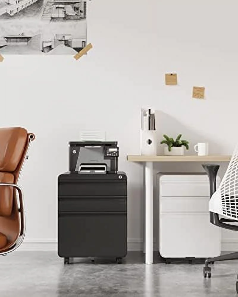 JDZHAPPYLIFE 3 Drawer File Cabinet  Metal Filing Cabinets with Lock Wheels & Hanging Rail for A4/Legal/Letter File  Anti-tilt Under Desk Design  Lockable Rolling Mobile File Cabinet f