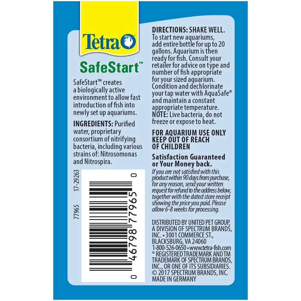 Tetra SafeStart, Cycles Water in Newly Set Up Aquariums, 3.38 oz.