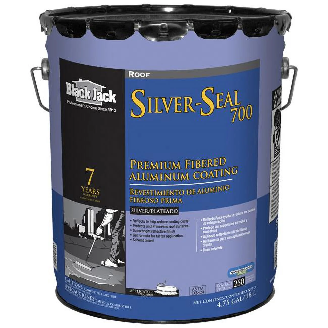 5 gal Black Jack Silver-Seal 700 High-Gloss Silver Fibered Aluminum Roof Coating