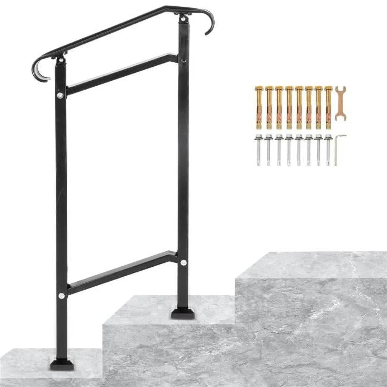 Vevor  Outdoor Stair Railing, Fit 1 or 2 Steps Wrought Iron Handrail, Adjustable Front Porch Hand Railings
