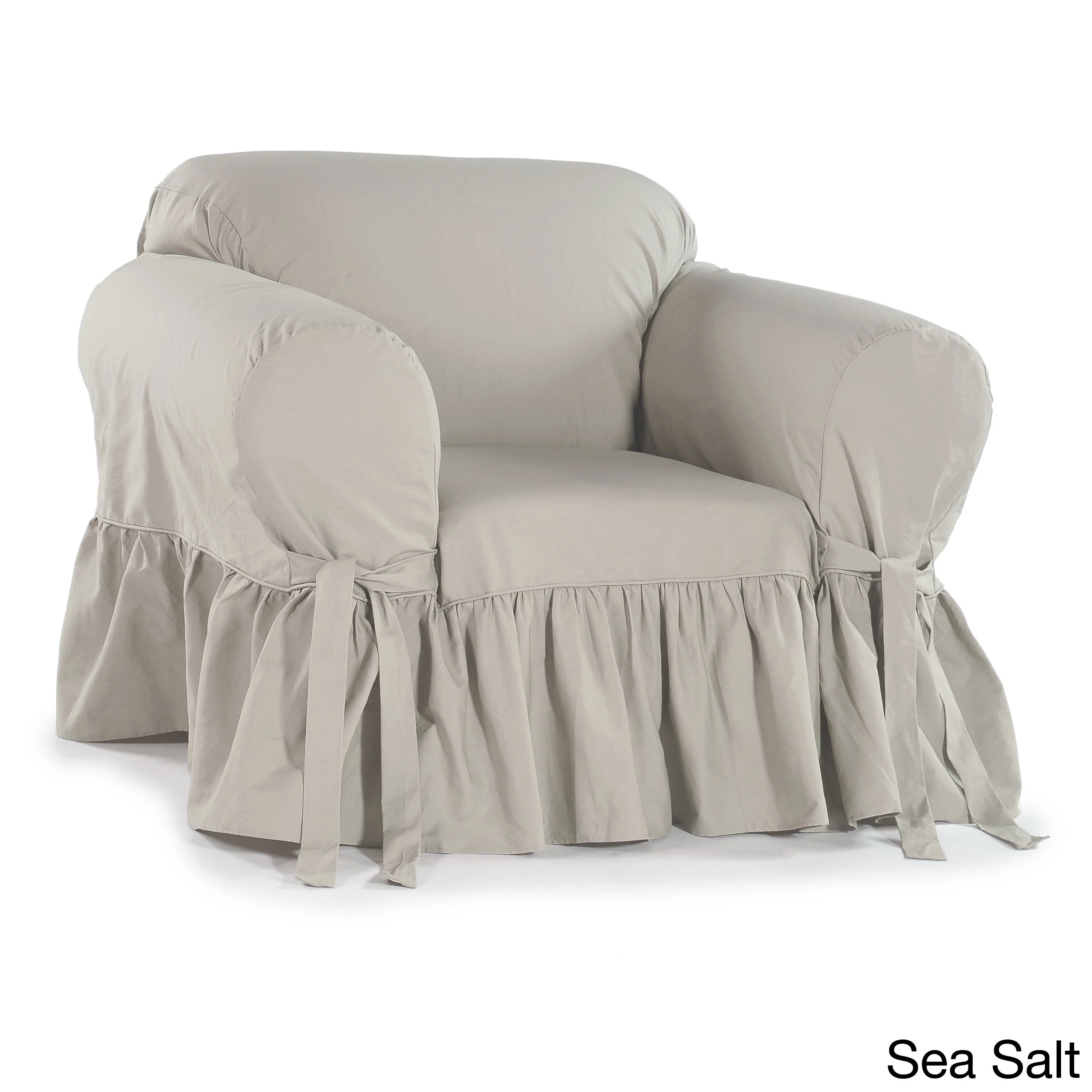 Classic Slipcovers Ruffled Cotton Arm Chair Slipcover Beige