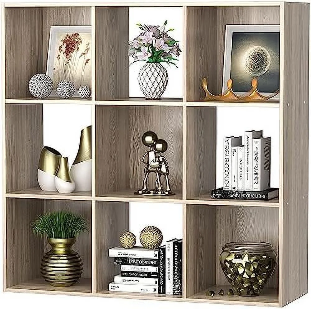 TJCGDTY 9 Cube  Organizer  with 5 Removable Back Panels Freestanding 3-Tier Open Wood Bookshelf for Home  Office  Bedroom  Living Room  Black