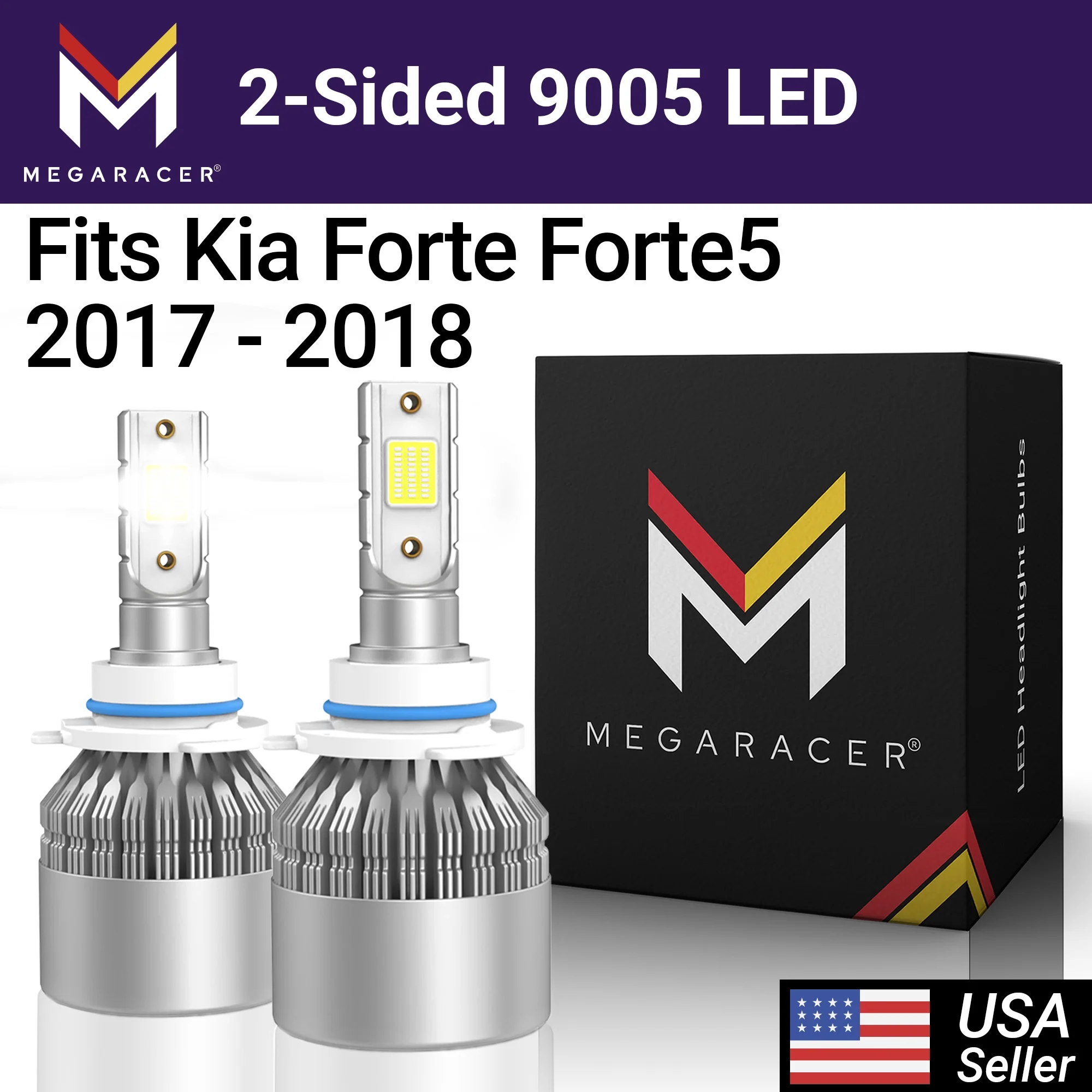 Mega Racer Kia Forte Forte5 9005 HB3 LED Headlight Bulbs 6000K Diamond White 12V 40W 8000LM Kia Forte Forte5 2017 2018 17 18 High Beam Automotive Headlights Replacement