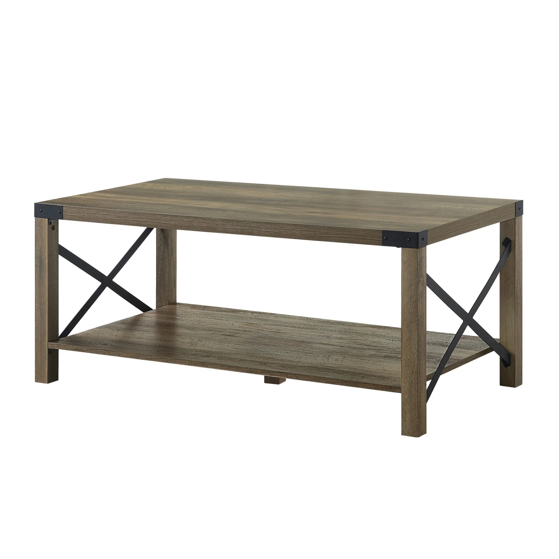 HomeRoots 490577 47 in. Manufactured Wood Rectangular Coffee Table with Shelf, Rustic Oak