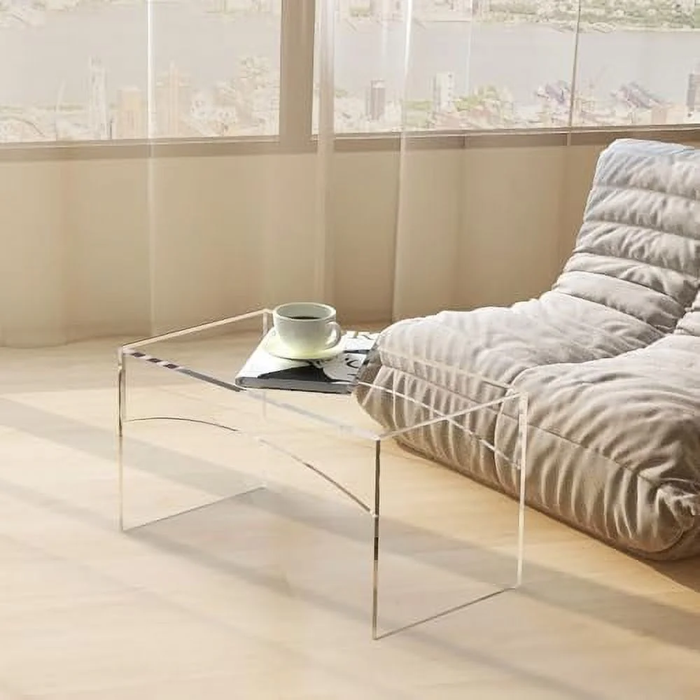 JDZHAPPYLIFE Clear Acrylic C Shaped Sofa  for Small Space  Original Italian Arch Bridge Design  24" x 14" x 12"  Modern Accent Table for Living Room  Multipurpose Use as  Lapt
