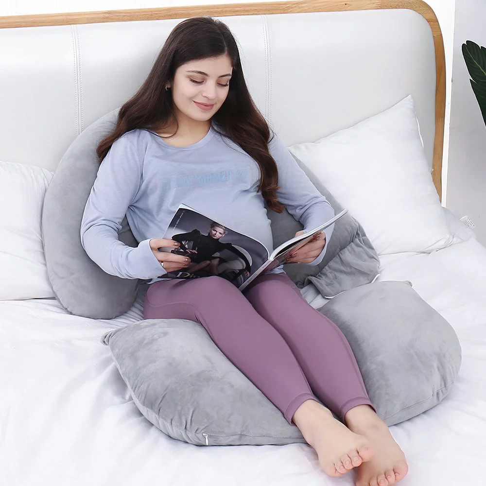 Awesling 60in Extra Large U-Shaped Pregnancy Pillow with Removable Cover (Gray) 7D PP Cotton