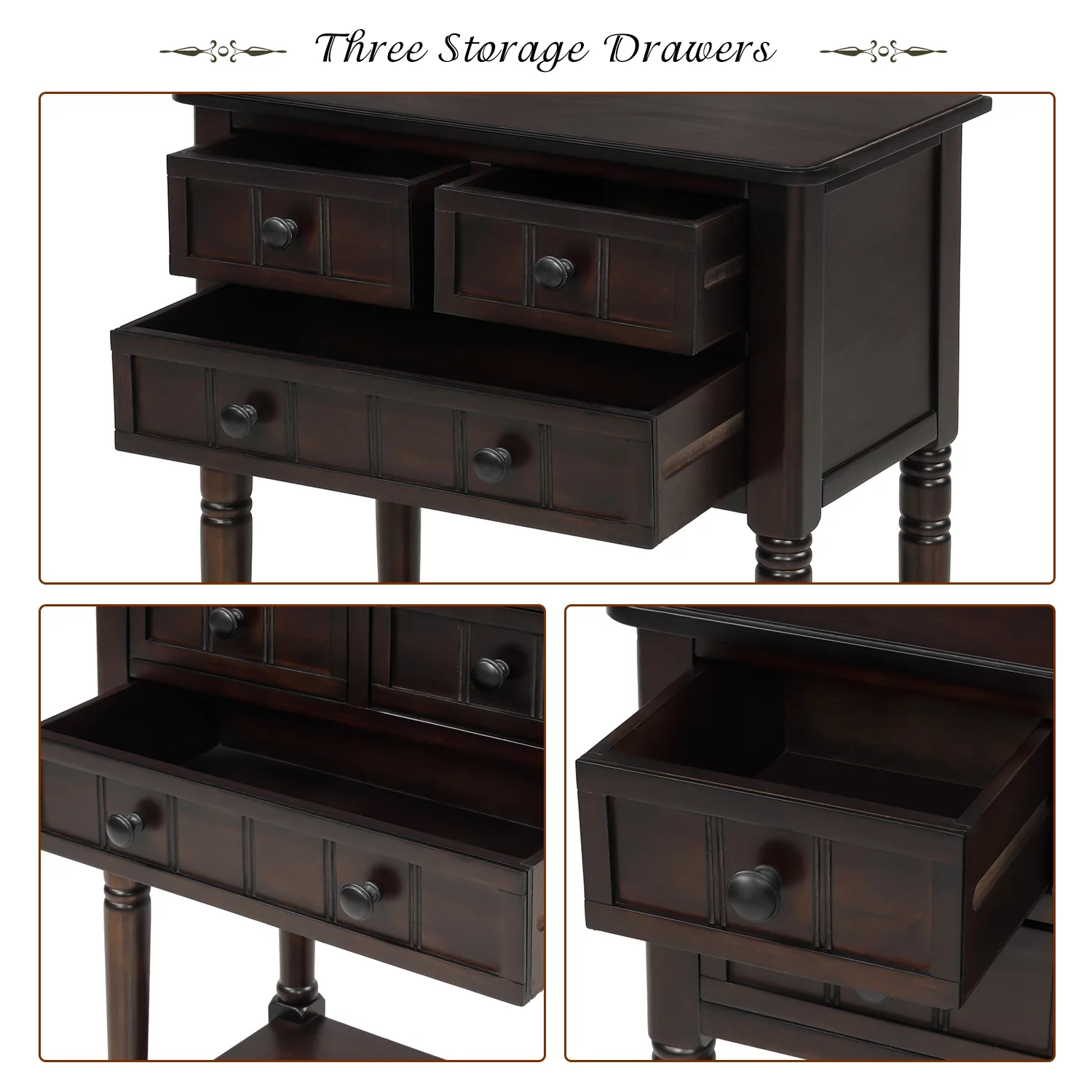 Console Sofa Table with 3 Drawers and Bottom Shelf, Entryway Hall Table, Sofa Tables Narrow Easy Assembly