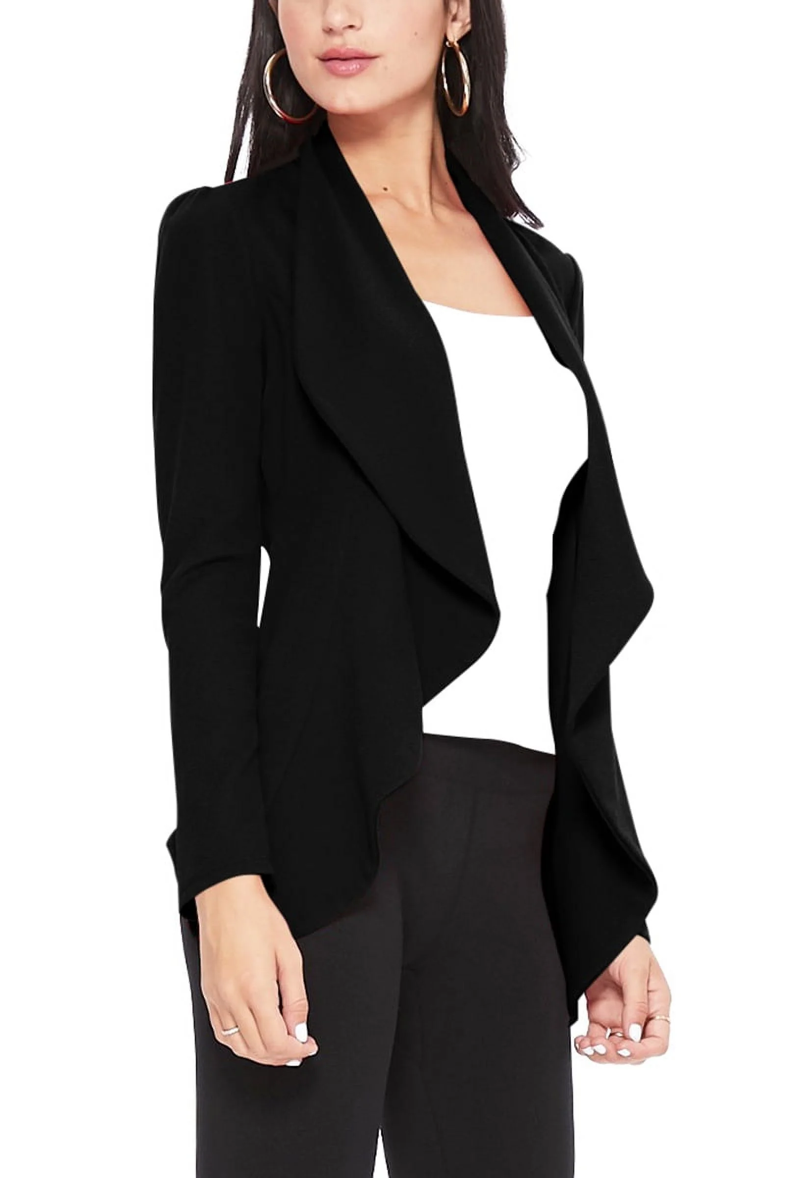 Women's Casual Long Sleeves Open Front Office Wear Solid Blazer Jacket S-3XL Made in USA