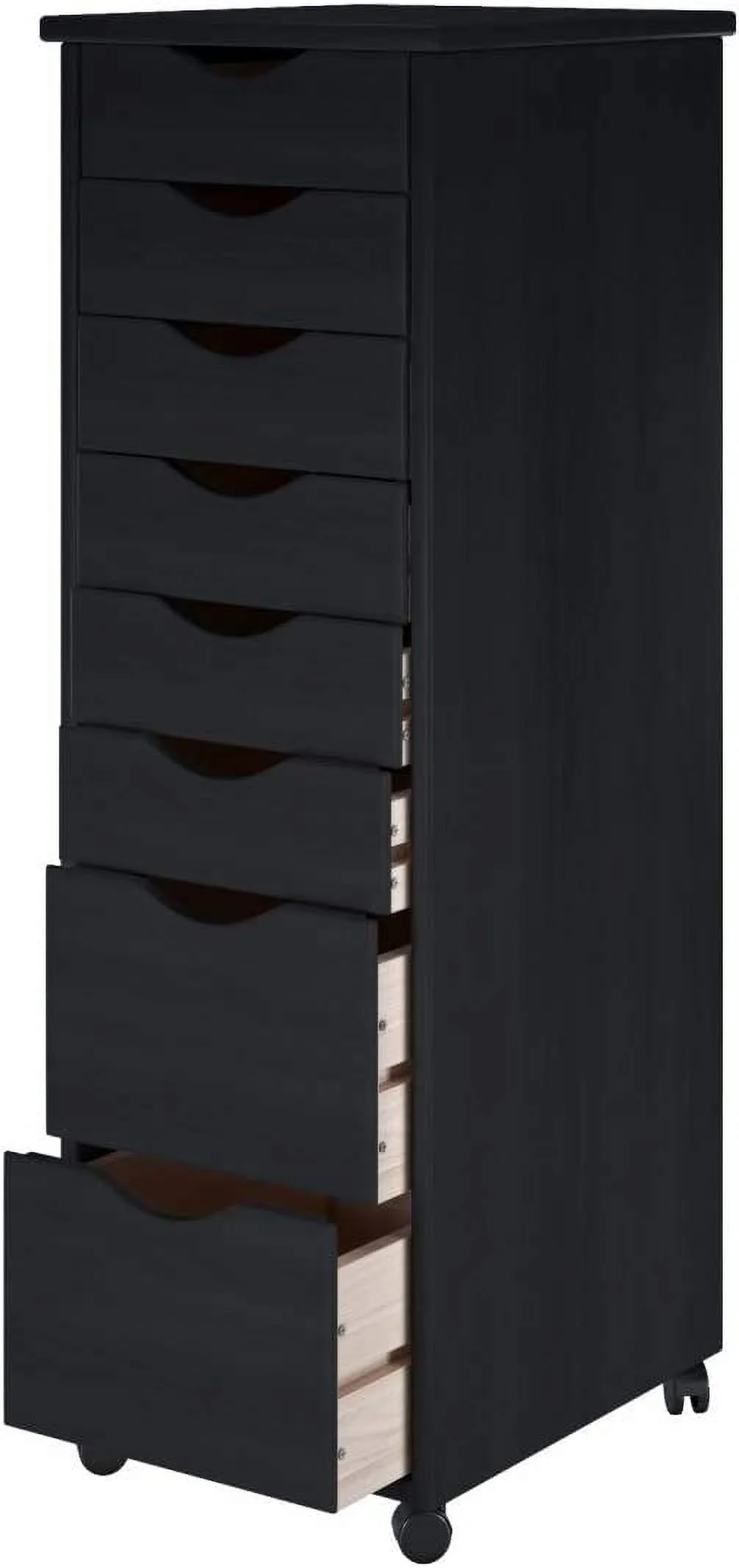 Original Roll Cart, Solid Wood, 6+2 Drawer Narrow Drawers Roll Carts, Black