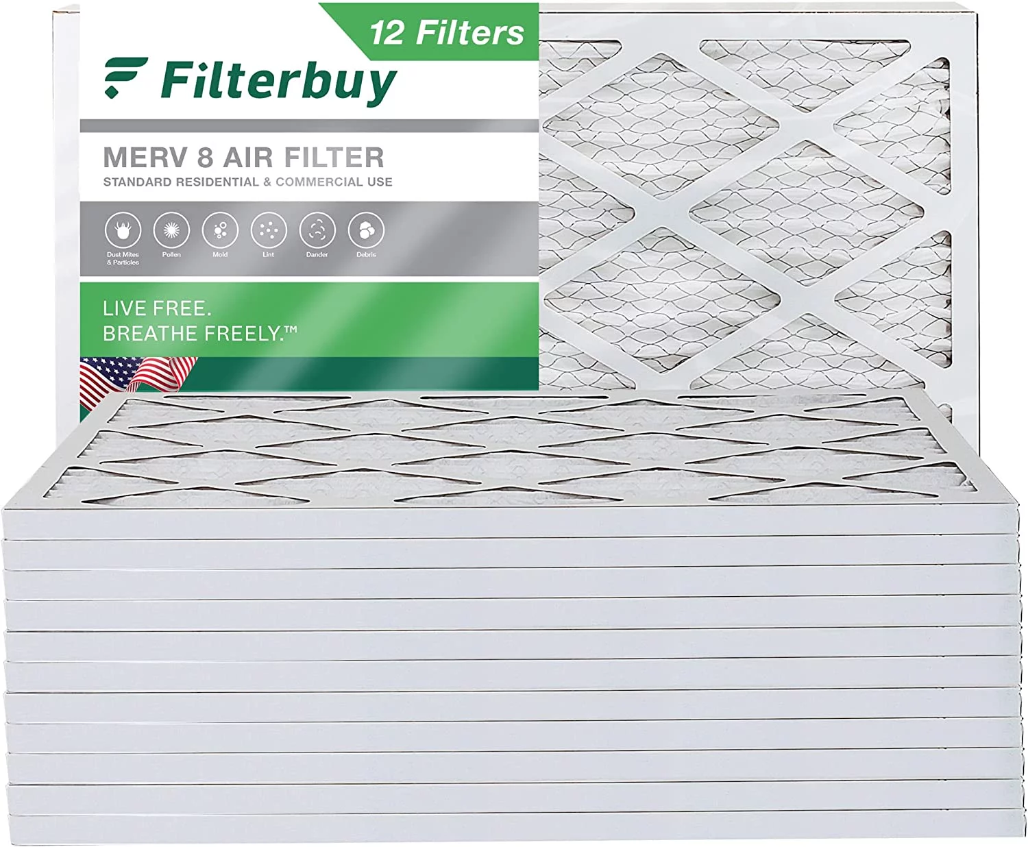 Filterbuy 16x36x1 MERV 8 Pleated HVAC AC Furnace Air Filters (12-Pack)