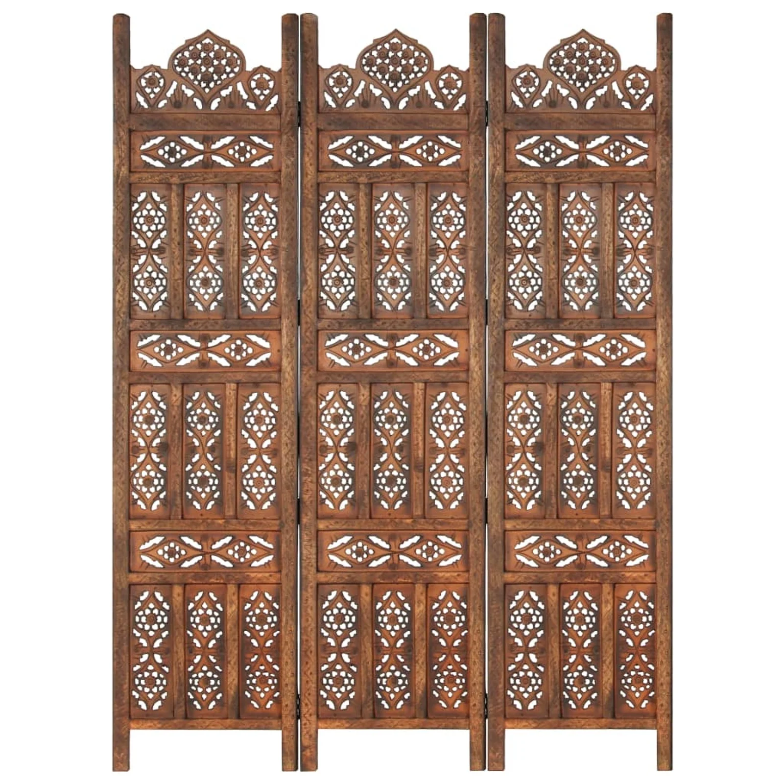 Carevas Hand carved 3-Panel Room Divider Brown 47.2