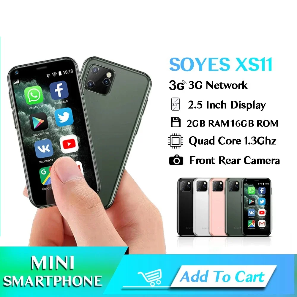 SOYES XS11 Super Mini Smartphone Android 2GB RAM 16GB ROM 2.5'' Quad Core Google Play Store 3G Cute Small Celular Mobile Phone