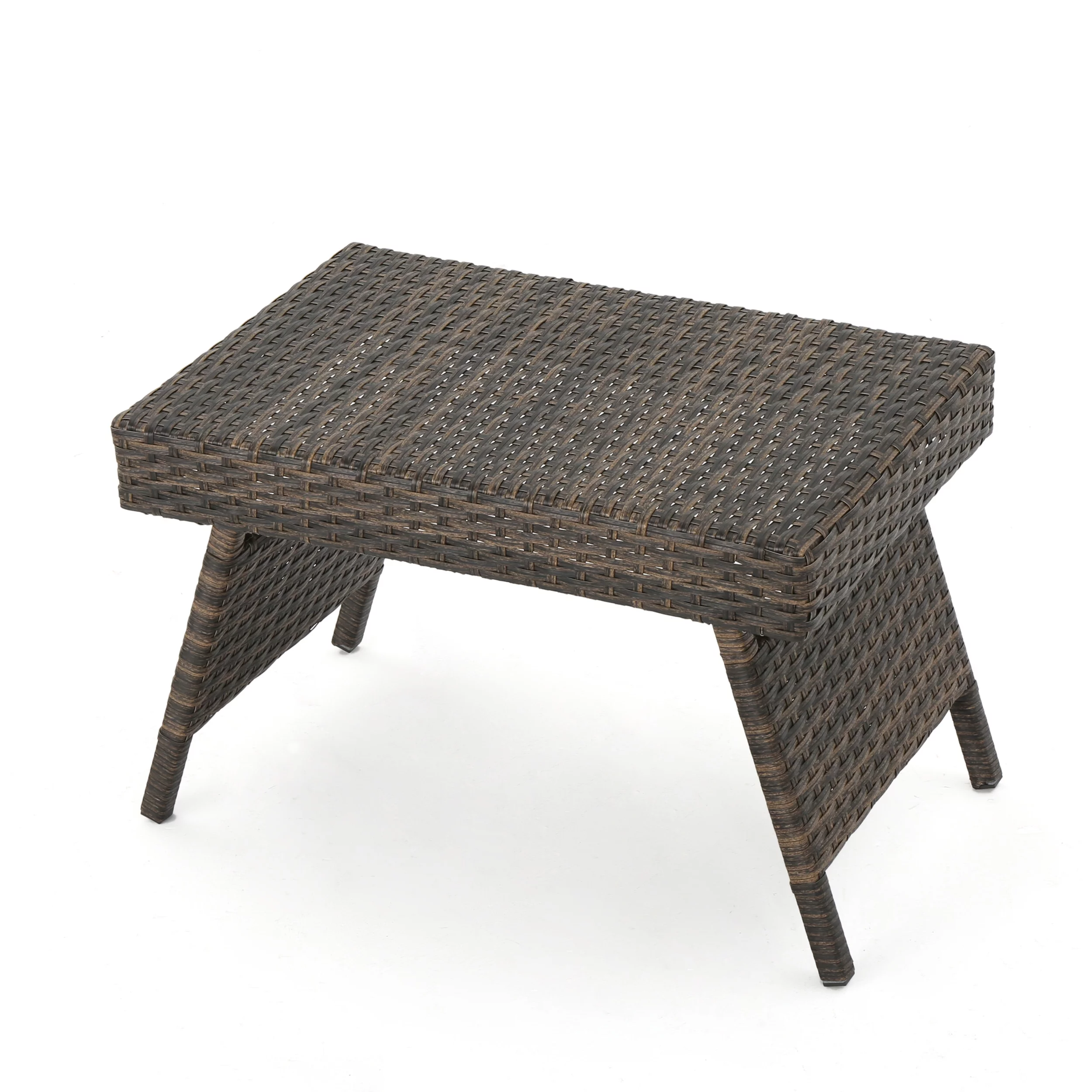 Outdoor Wicker End Table with Aluminum Frame, Mixed Mocha